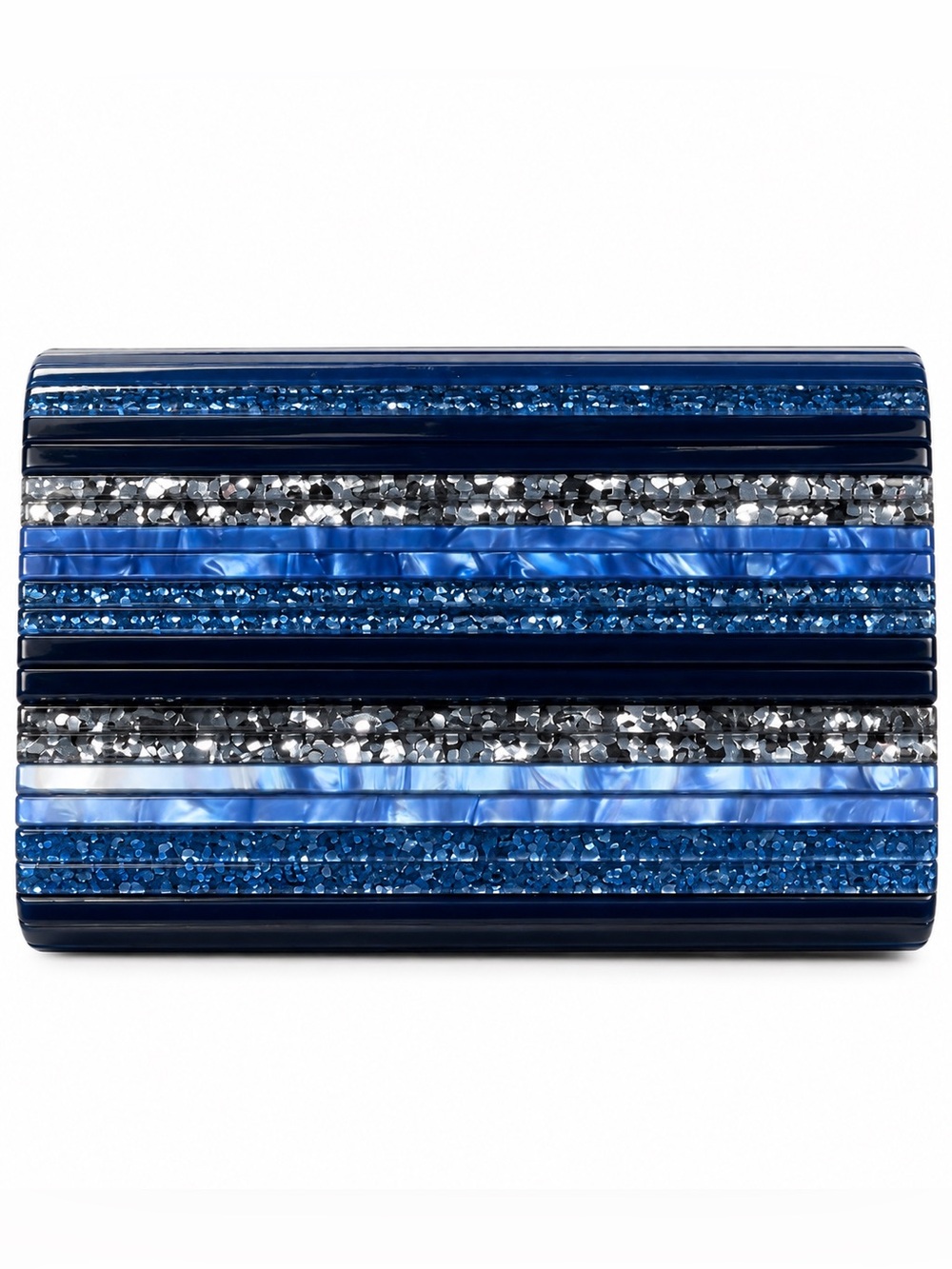 Kurt Geiger Navy and Silver Striped Acrylic Clutch